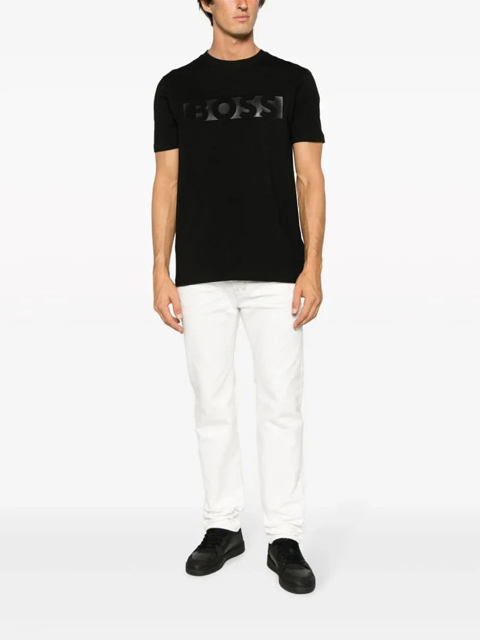 BOSS MEN Debossed-logo Cotton T-Shirt Black - MAISONDEFASHION.COM