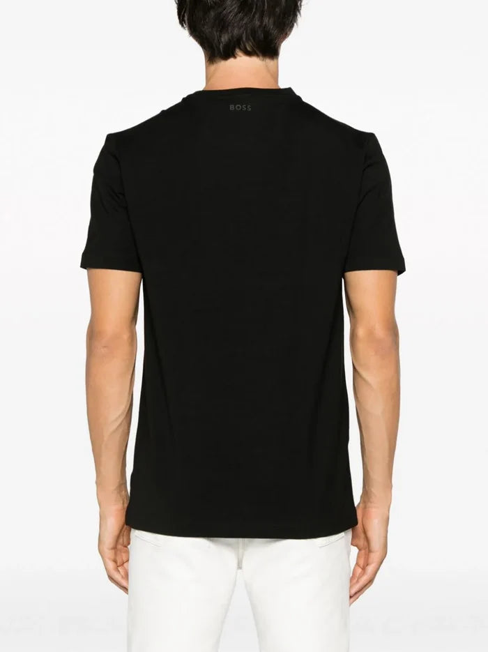 BOSS MEN Debossed-logo Cotton T-Shirt Black - MAISONDEFASHION.COM
