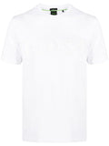 BOSS MEN Debossed-logo Crew Neck Cotton Short-sleeved T-Shirt White - MAISONDEFASHION.COM