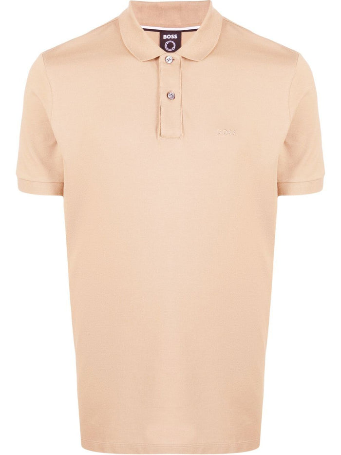 BOSS MEN Embroidered-logo Cotton Polo Shirt Medium Beige - MAISONDEFASHION.COM