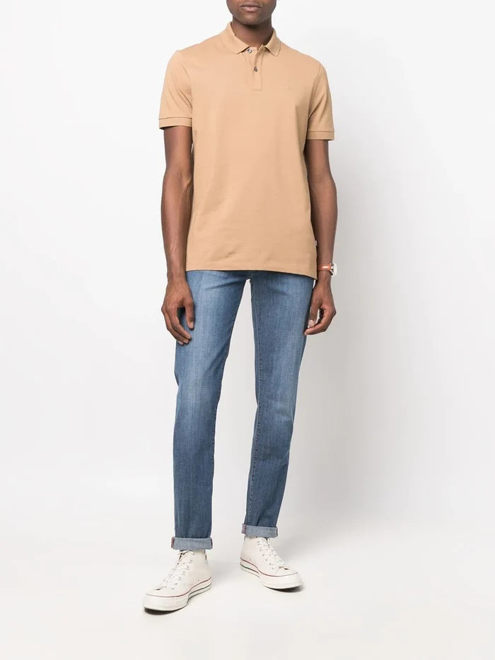 BOSS MEN Embroidered-logo Cotton Polo Shirt Medium Beige - MAISONDEFASHION.COM
