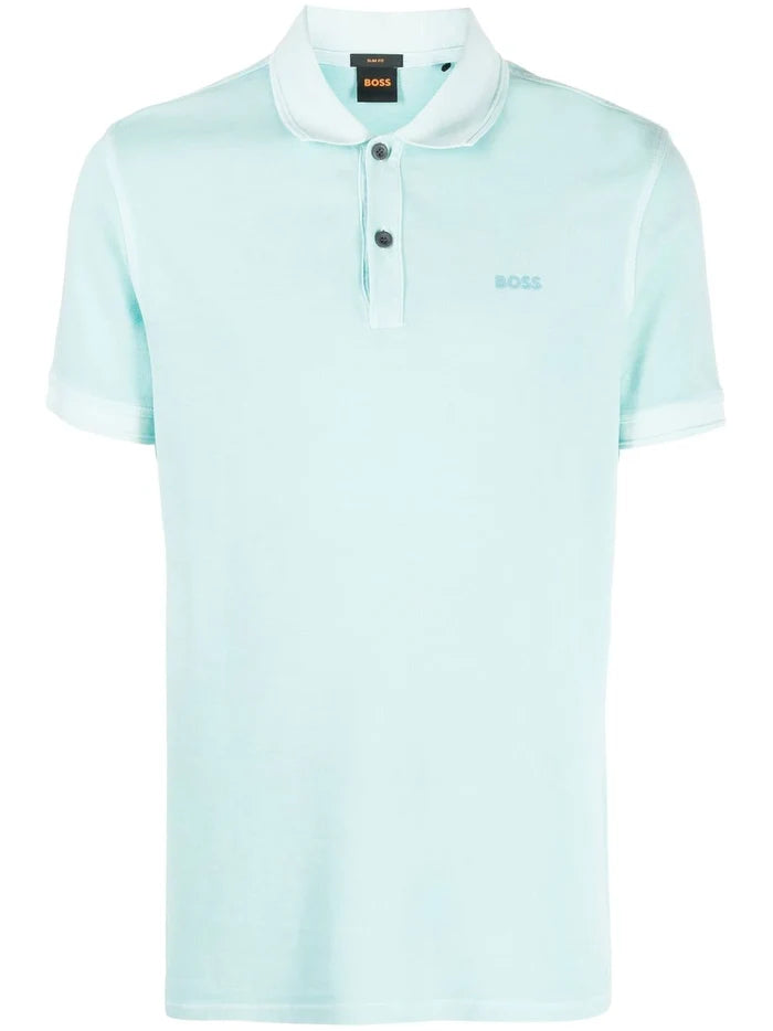 BOSS Embroidered-logo Detail Polo Shirt Open Blue - MAISONDEFASHION.COM