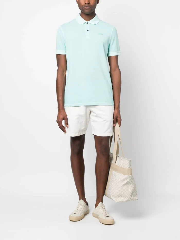 BOSS Embroidered-logo Detail Polo Shirt Open Blue - MAISONDEFASHION.COM