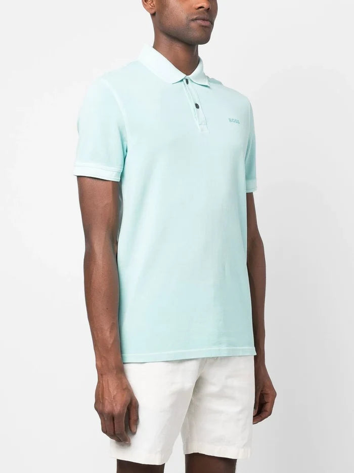 BOSS Embroidered-logo Detail Polo Shirt Open Blue - MAISONDEFASHION.COM