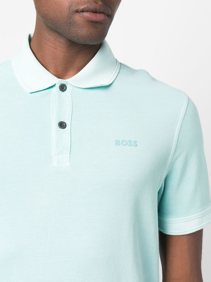 BOSS Embroidered-logo Detail Polo Shirt Open Blue - MAISONDEFASHION.COM