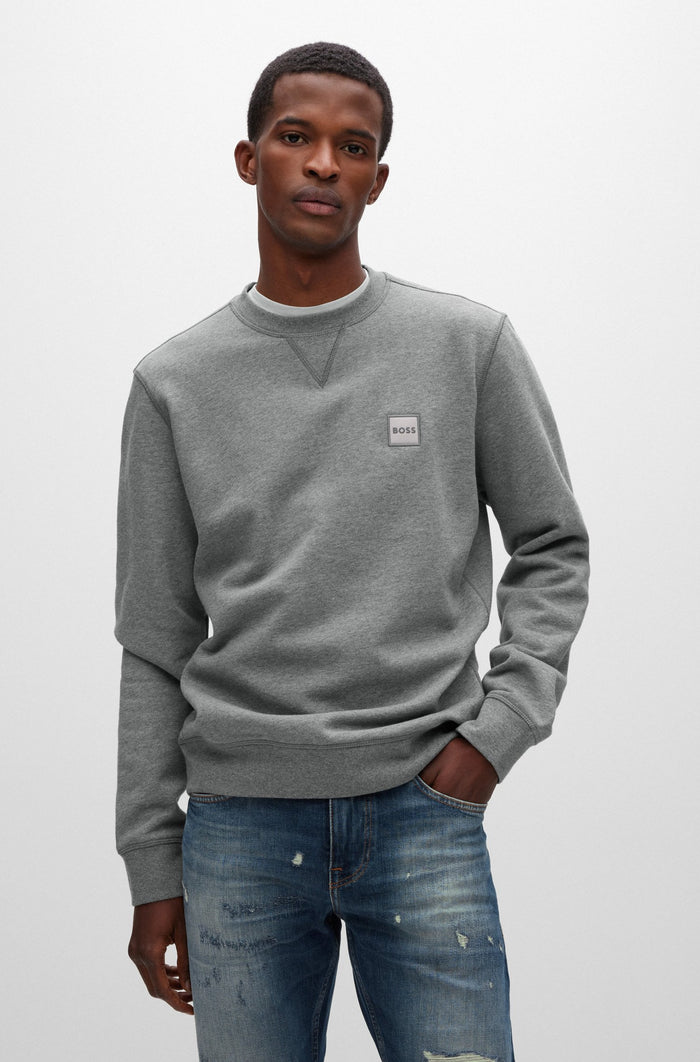 BOSS Embroidered-logo Patch Sweatshirt Light Grey - MAISONDEFASHION.COM