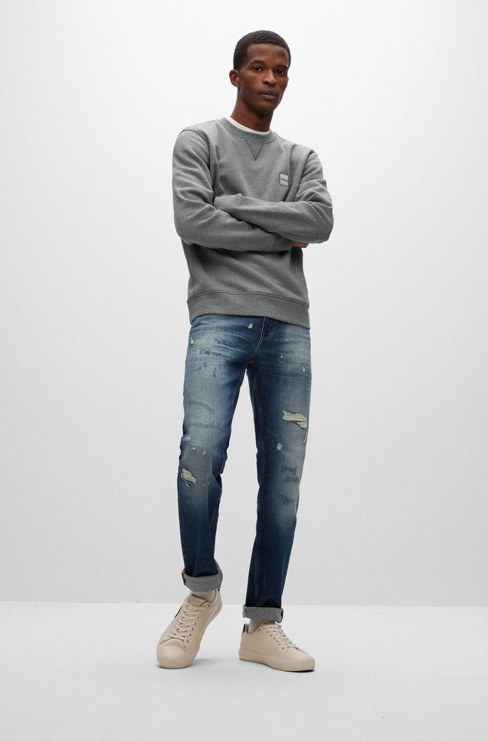 BOSS Embroidered-logo Patch Sweatshirt Light Grey - MAISONDEFASHION.COM
