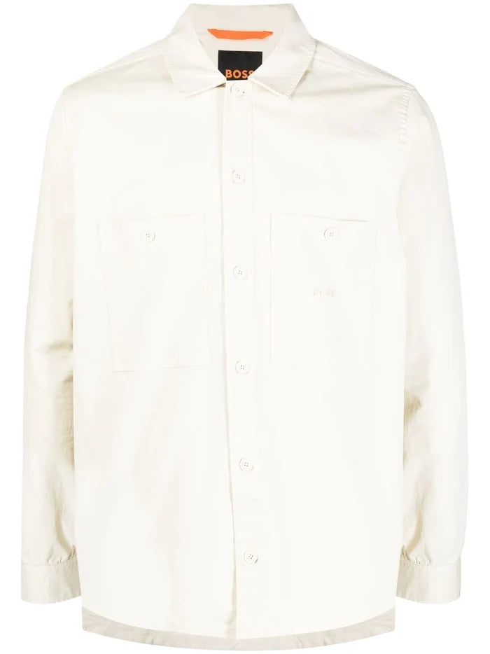 BOSS Embroidered-logo pocket shirt White - MAISONDEFASHION.COM