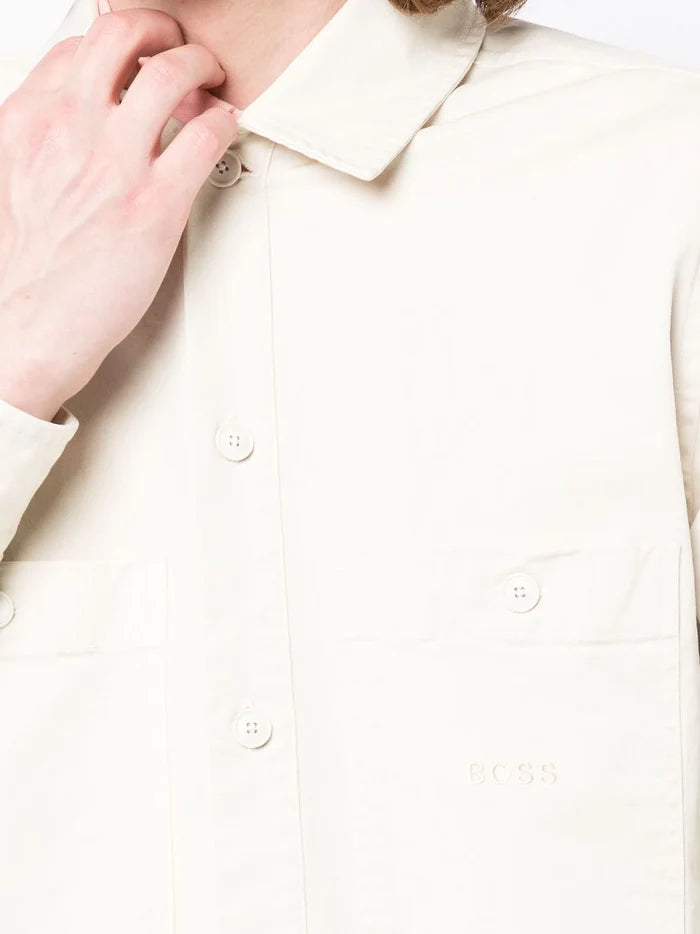 BOSS Embroidered-logo pocket shirt White - MAISONDEFASHION.COM