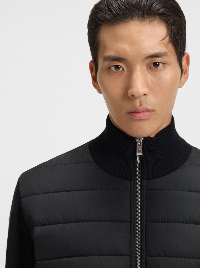 BOSS H-Hernesto Mixed-Material Jacket With Padded Front Black - MAISONDEFASHION.COM