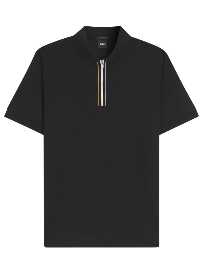 BOSS H-Paras Mercerised-Cotton Polo Shirt With Zip Placket Black - MAISONDEFASHION.COM
