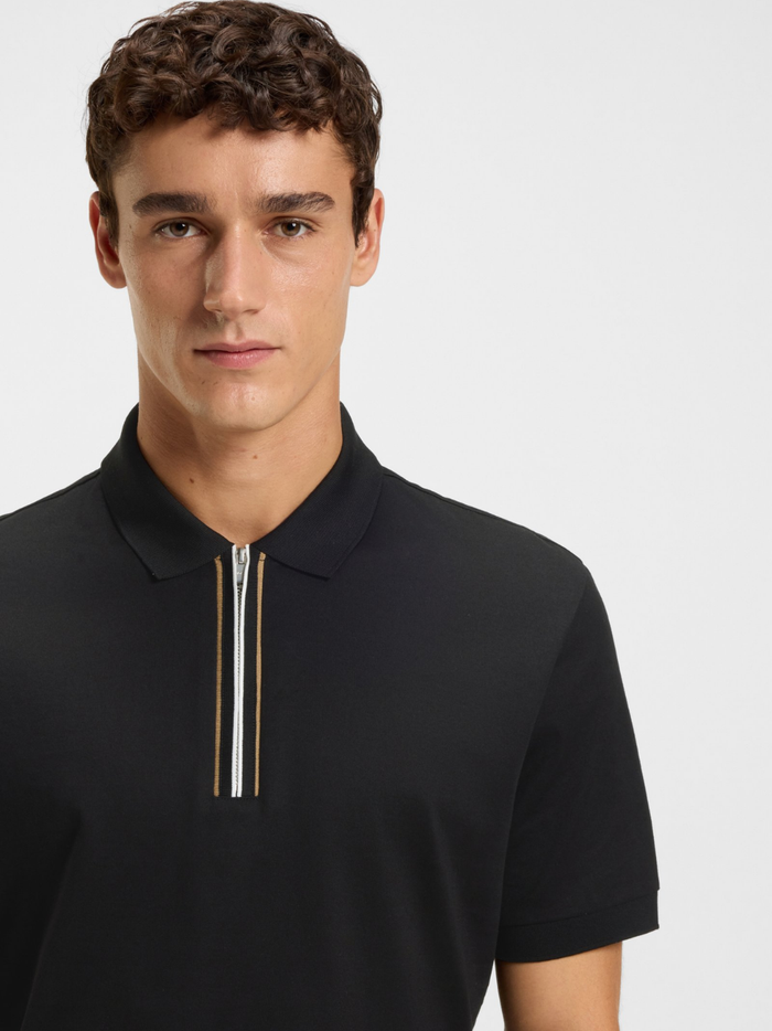 BOSS H-Paras Mercerised-Cotton Polo Shirt With Zip Placket Black - MAISONDEFASHION.COM