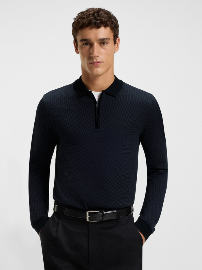 BOSS H-Peduzzi Mercerised-Cotton Polo Shirt With Two-Tone Structure Black - MAISONDEFASHION.COM