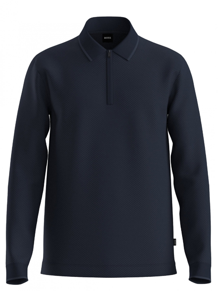 BOSS H-Peduzzi Mercerised-Cotton Polo Shirt With Two-Tone Structure Dark Blue - MAISONDEFASHION.COM