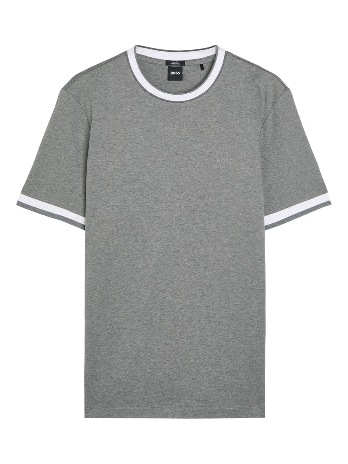 BOSS H-Tessler 200 Mercerised-Cotton Slim-Fit T-Shirt With Contrast Trims Medium Grey - MAISONDEFASHION.COM