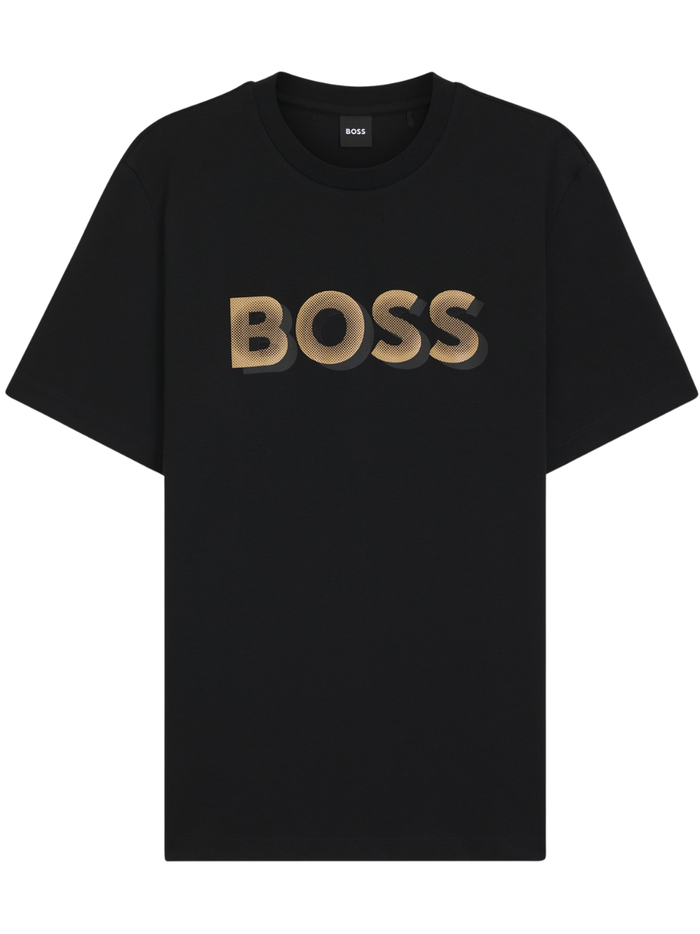 BOSS H-Thompson Mercerised-cotton T-shirt With Logo Artwork Black - MAISONDEFASHION.COM