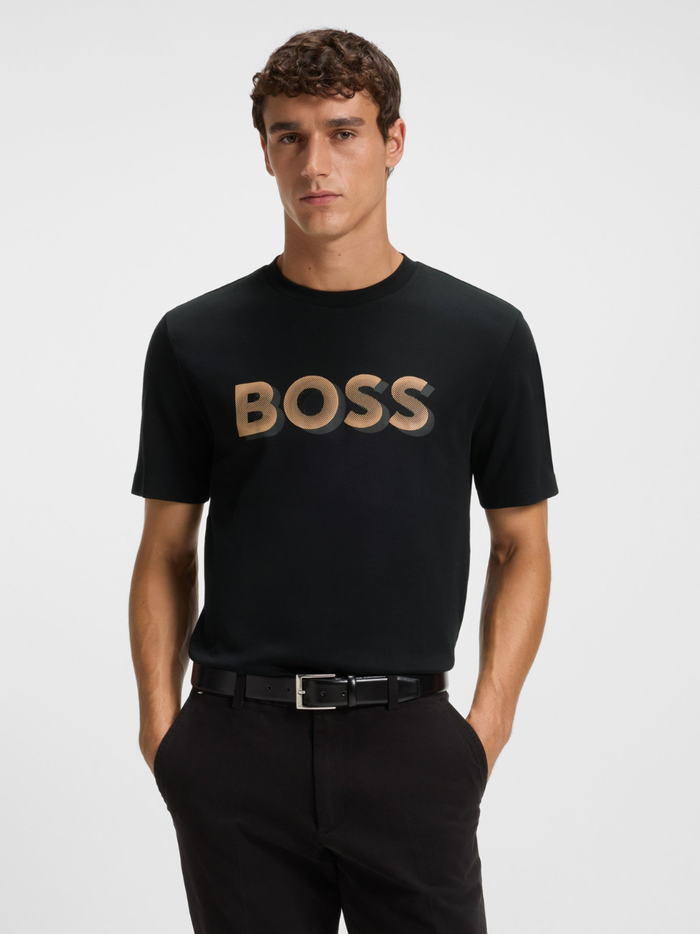BOSS H-Thompson Mercerised-cotton T-shirt With Logo Artwork Black - MAISONDEFASHION.COM
