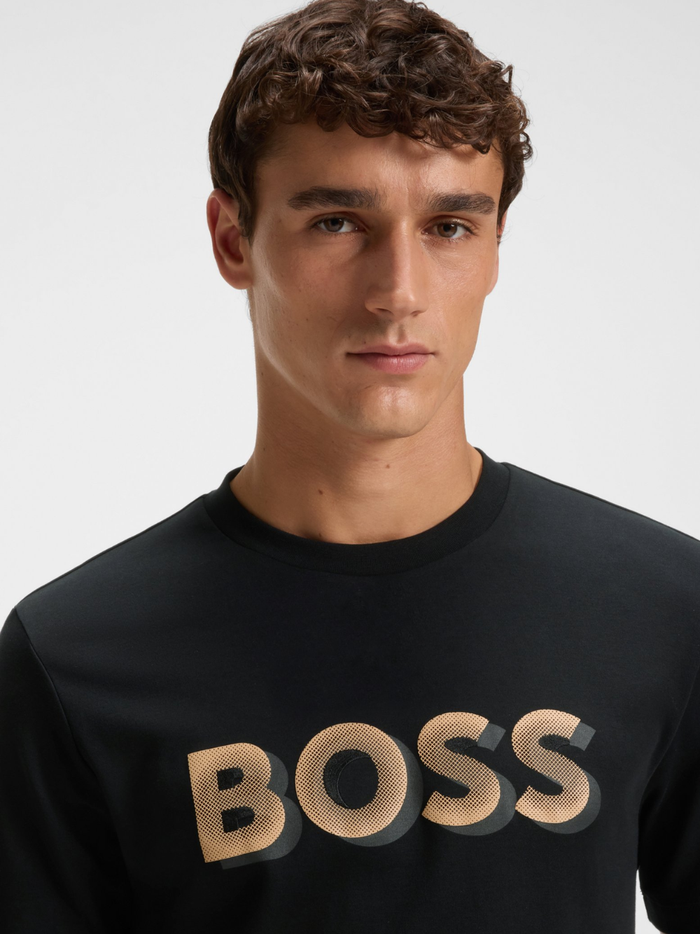 BOSS H-Thompson Mercerised-cotton T-shirt With Logo Artwork Black - MAISONDEFASHION.COM