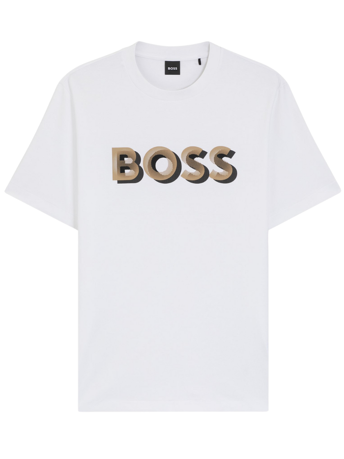 BOSS H-Thompson Mercerised-cotton T-shirt With Logo Artwork White - MAISONDEFASHION.COM