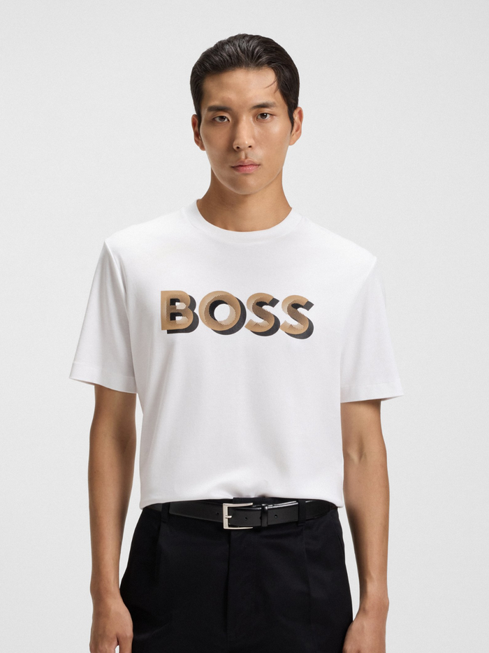 BOSS H-Thompson Mercerised-cotton T-shirt With Logo Artwork White - MAISONDEFASHION.COM