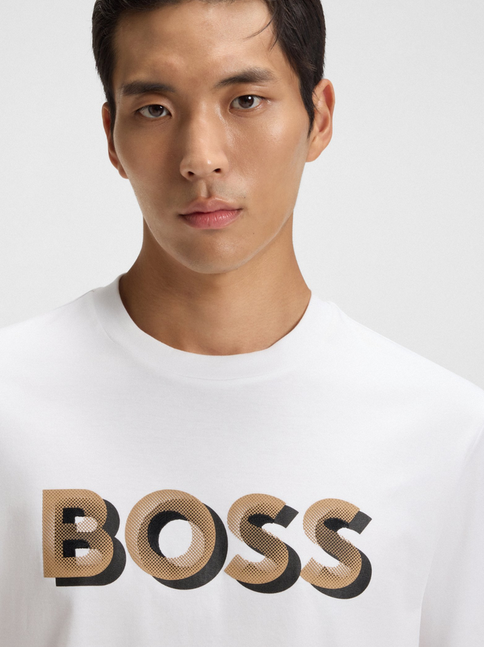 BOSS H-Thompson Mercerised-cotton T-shirt With Logo Artwork White - MAISONDEFASHION.COM