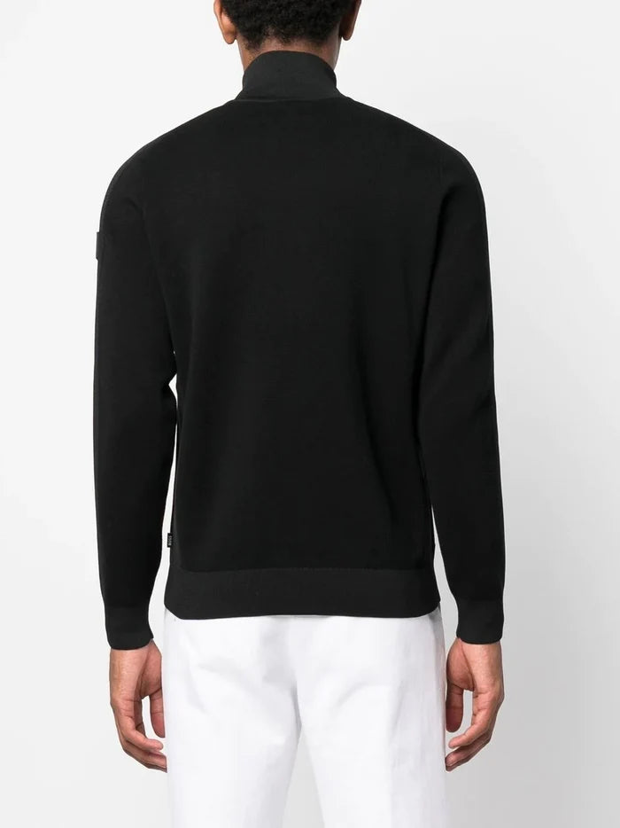 BOSS High-neck Zip-up Cardigan Black - MAISONDEFASHION.COM