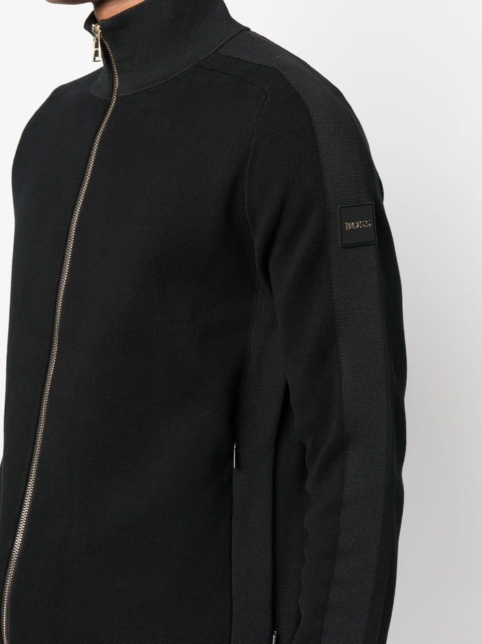BOSS High-neck Zip-up Cardigan Black - MAISONDEFASHION.COM