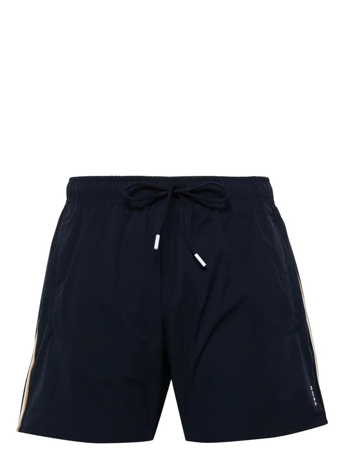 BOSS MEN Iconic Logo Print Swim Shorts Navy - MAISONDEFASHION.COM