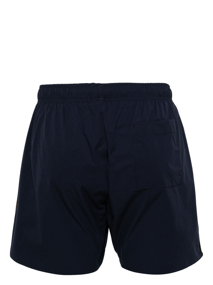 BOSS MEN Iconic Logo Print Swim Shorts Navy - MAISONDEFASHION.COM