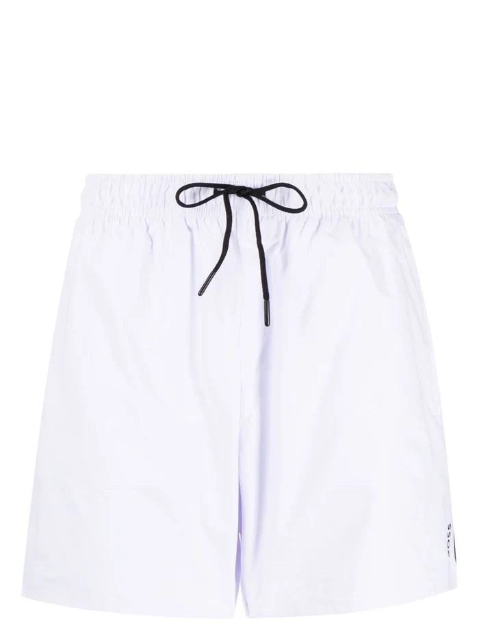 BOSS MEN Iconic Logo Print Swim Shorts White - MAISONDEFASHION.COM