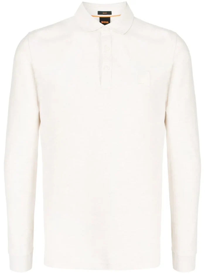 BOSS MEN Logo-Appliqué Cotton Polo Shirt Light Beige - MAISONDEFASHION.COM