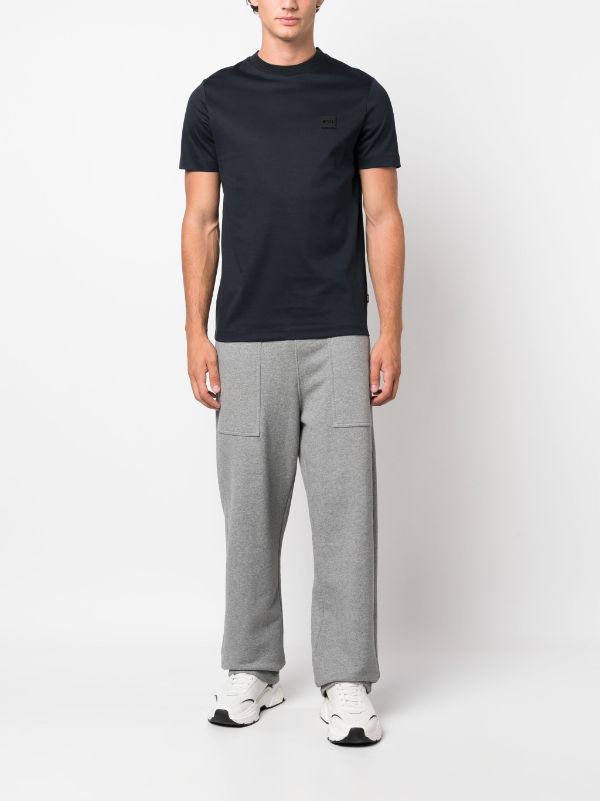 BOSS MEN Logo-appliqué Cotton Short-sleeved T-shirt Dark Blue - MAISONDEFASHION.COM