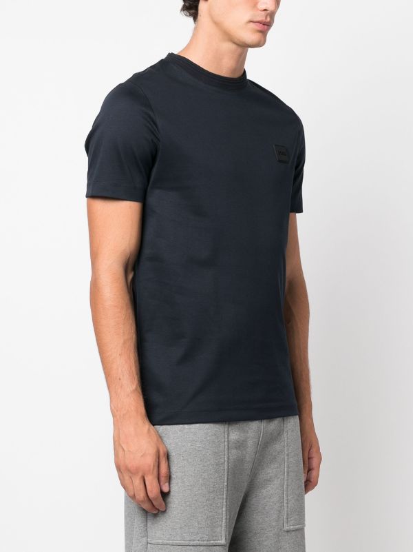 BOSS MEN Logo-appliqué Cotton Short-sleeved T-shirt Dark Blue - MAISONDEFASHION.COM