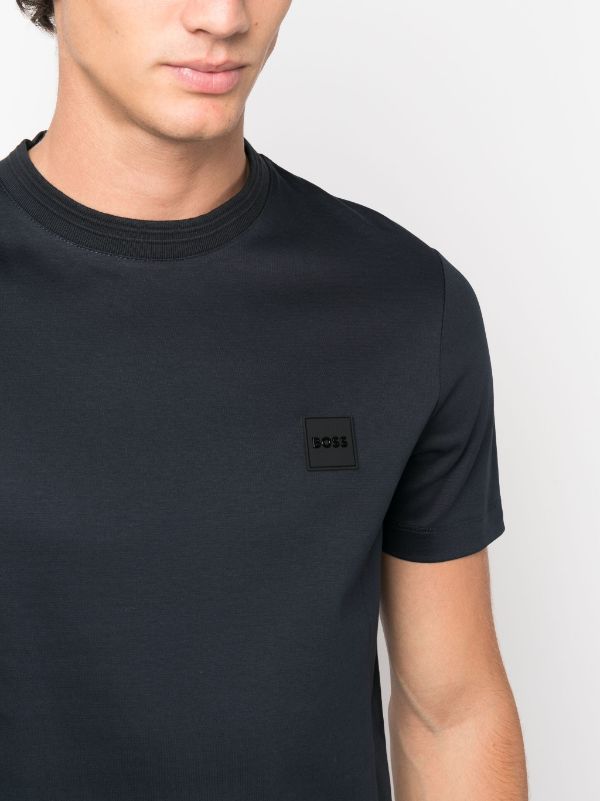 BOSS MEN Logo-appliqué Cotton Short-sleeved T-shirt Dark Blue - MAISONDEFASHION.COM