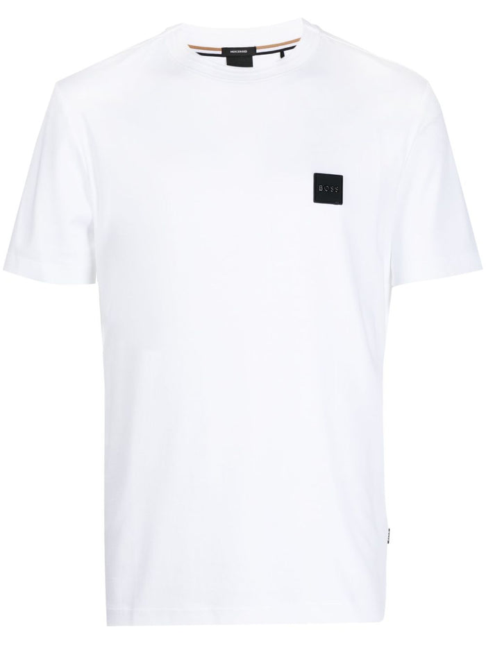 BOSS MEN Logo-appliqué Cotton Short-sleeved T-shirt White - MAISONDEFASHION.COM