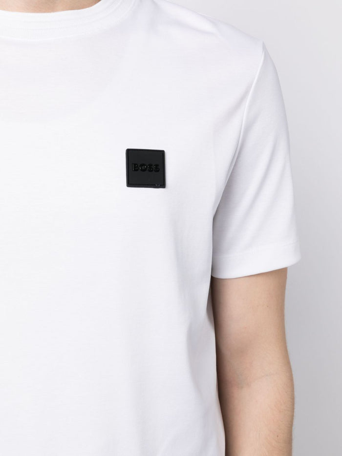 BOSS MEN Logo-appliqué Cotton Short-sleeved T-shirt White - MAISONDEFASHION.COM