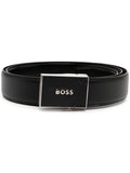 BOSS Logo-buckle Grained-leather Belt Black - MAISONDEFASHION.COM