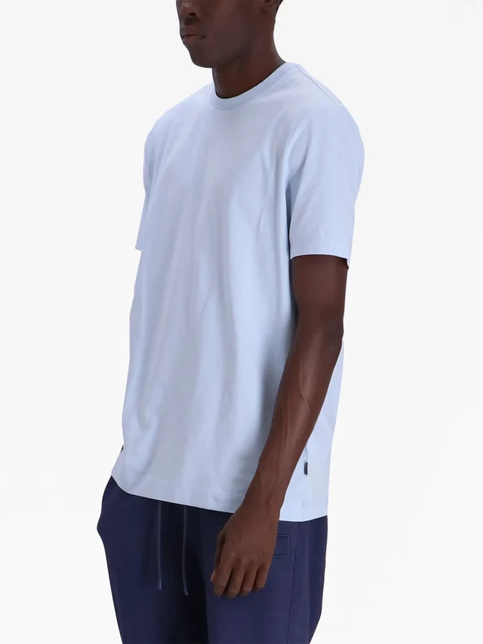 BOSS Logo Detail Cotton T-shirt Light Blue - MAISONDEFASHION.COM