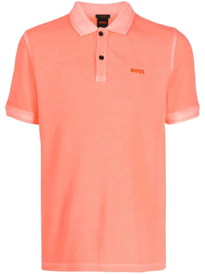 BOSS Logo-embossed Cotton Polo Shirt Bright Orange - MAISONDEFASHION.COM
