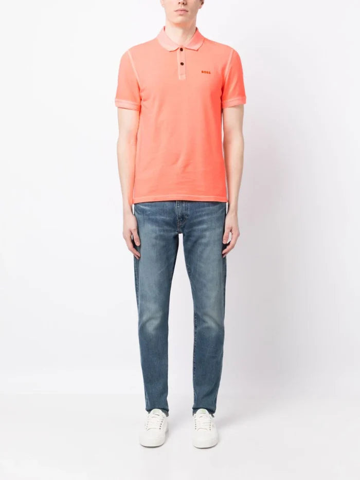 BOSS Logo-embossed Cotton Polo Shirt Bright Orange - MAISONDEFASHION.COM