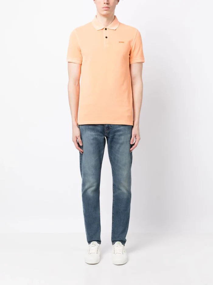 BOSS Logo-embossed Cotton Polo Shirt Light/Pastel Orange - MAISONDEFASHION.COM