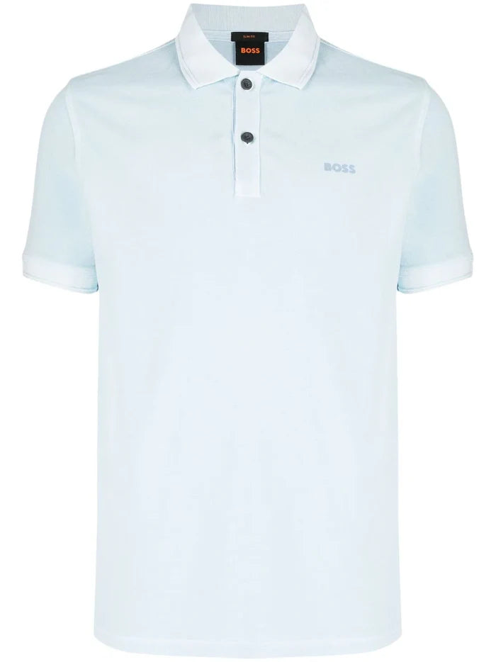 BOSS Logo-embossed Cotton Polo Shirt Open Blue - MAISONDEFASHION.COM