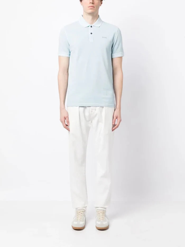 BOSS Logo-embossed Cotton Polo Shirt Open Blue - MAISONDEFASHION.COM