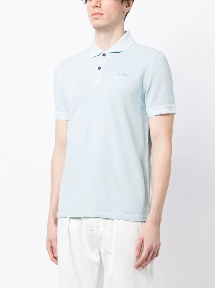 BOSS Logo-embossed Cotton Polo Shirt Open Blue - MAISONDEFASHION.COM