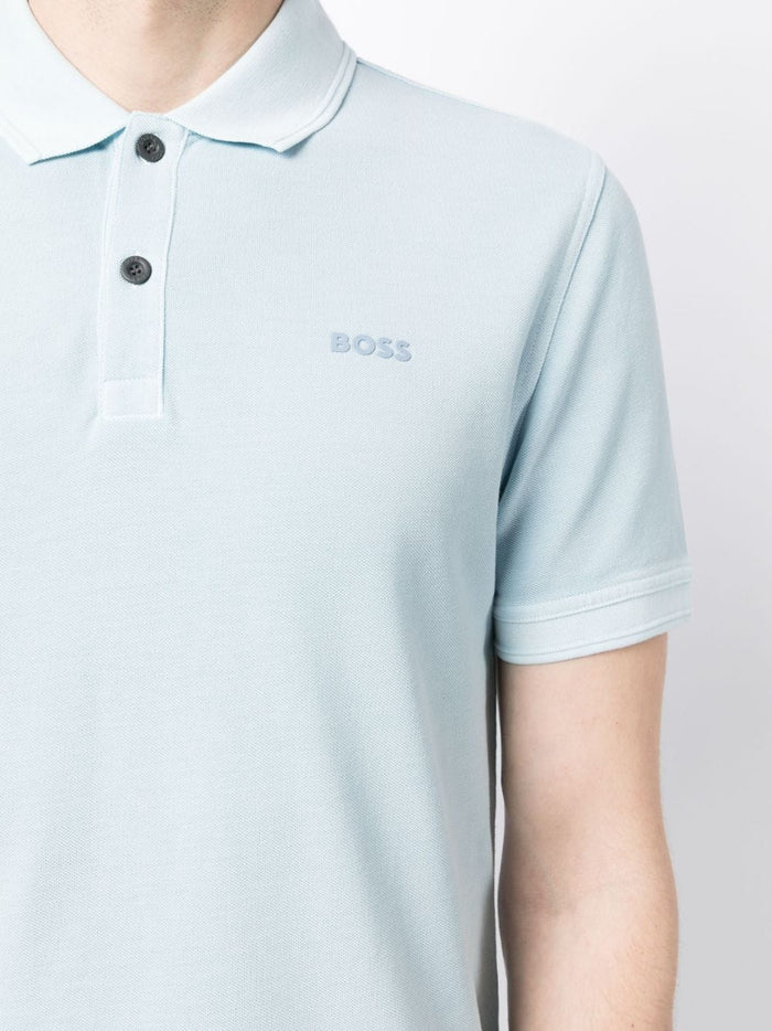 BOSS Logo-embossed Cotton Polo Shirt Open Blue - MAISONDEFASHION.COM