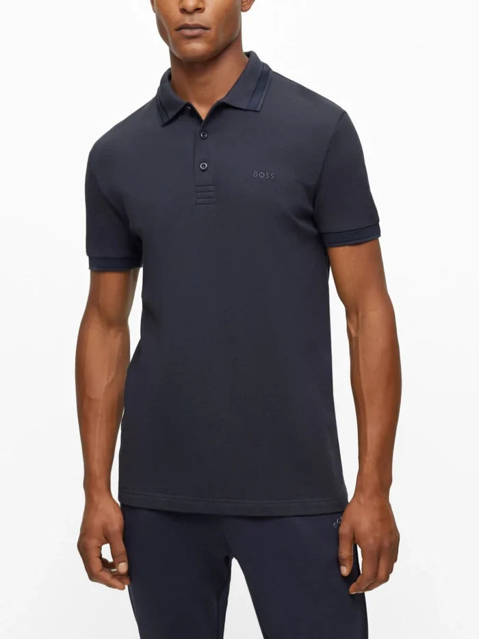 BOSS MEN Logo-embroidered Cotton Polo Shirt Navy - MAISONDEFASHION.COM