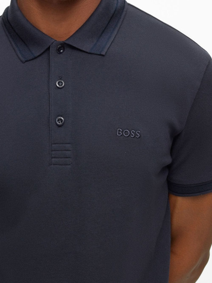 BOSS MEN Logo-embroidered Cotton Polo Shirt Navy - MAISONDEFASHION.COM