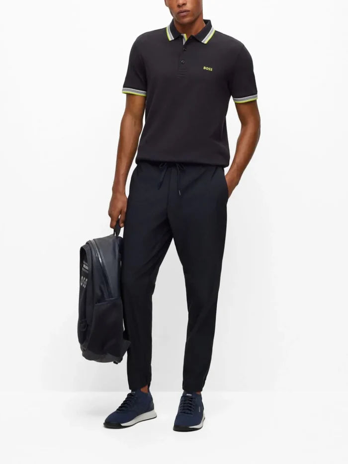 BOSS MEN Logo-embroidered Cotton Short-sleeved Polo Shirt Charcoal - MAISONDEFASHION.COM