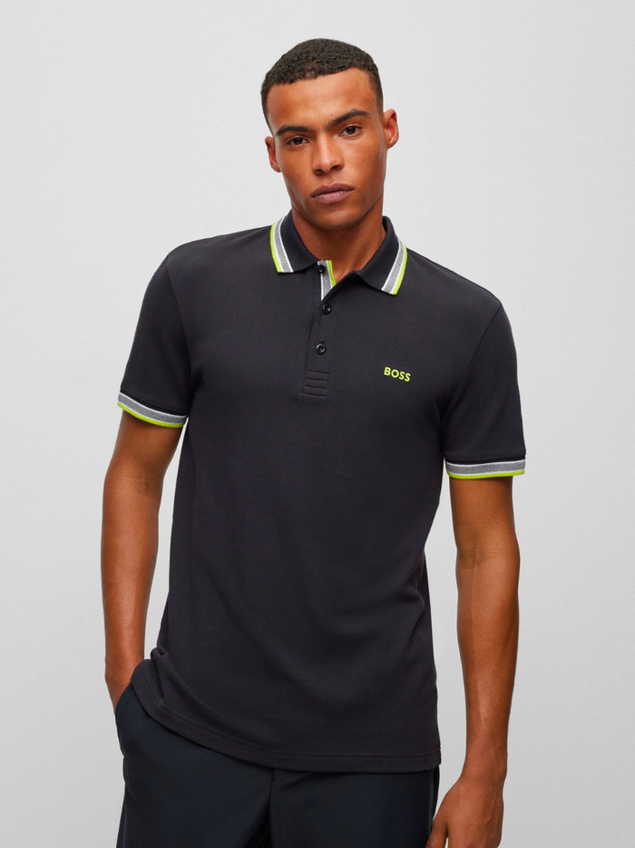 BOSS MEN Logo-embroidered Cotton Short-sleeved Polo Shirt Charcoal - MAISONDEFASHION.COM