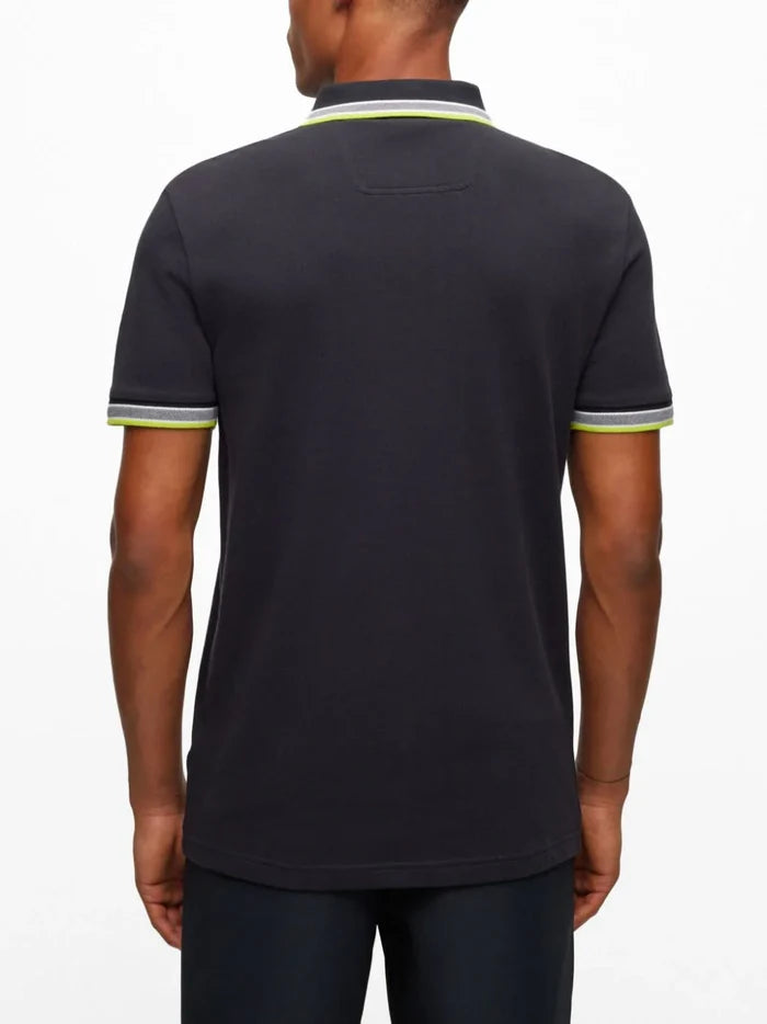 BOSS MEN Logo-embroidered Cotton Short-sleeved Polo Shirt Charcoal - MAISONDEFASHION.COM